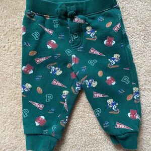 RARE Vintage Ralph Lauren Green Polo Bear Football Sports Print Joggers 9 months